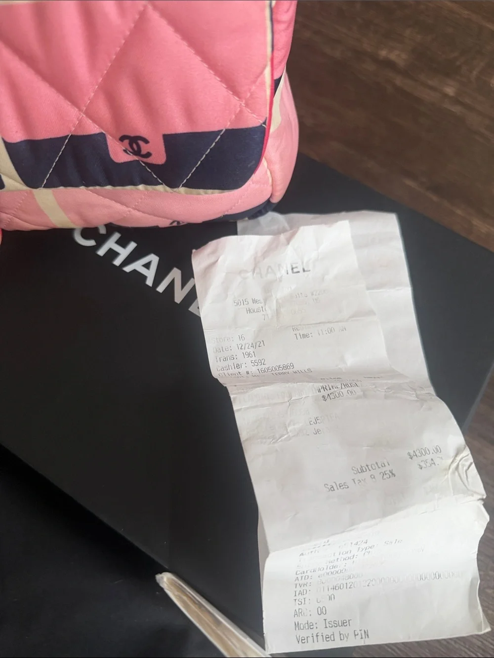 CHANEL Pink Quilted Shoulder Bag with Navy and Cream Grid